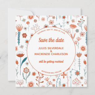 Scandinavian Summer Flowers Save the Date Invitation