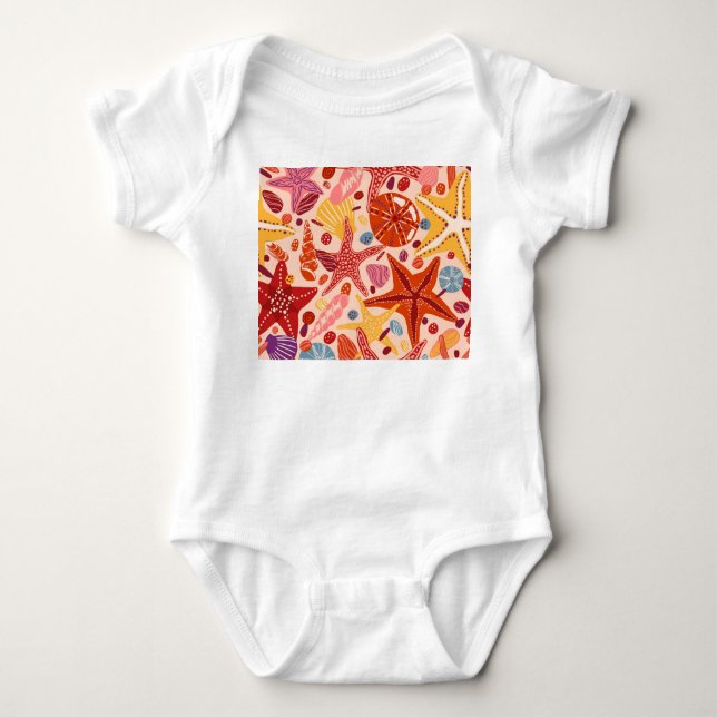 Scandinavian Summer Sea: Starfish Pattern Baby Bodysuit (Front)