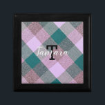 Scandinavian Teal Pink Plaid Monogram Name Gift Box<br><div class="desc">Scandinavian Teal Pink Plaid Monogrammed Name gift box.   A Nordic plaid pattern with blues,  teal,  pink,  purple,  white design. Our contemporary Scandinavian pattern makes a wonderful,  unique personalised gift for yourself or that special someone. Use this easy template to customise the name and initial. Artwork and Copyright by CorFluxDesign.</div>