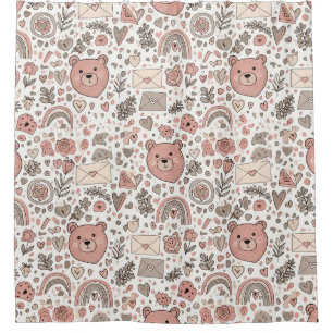 Scandinavian Teddy Bear Boho Pattern Shower Curtain