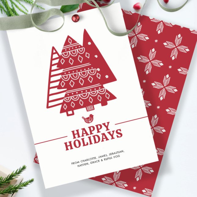 Scandinavian Tree Nordic Christmas Personalised Holiday Card (Scandinavian Tree Nordic Christmas Personalized Holiday Card by Ricaso. Designed in red and white.)