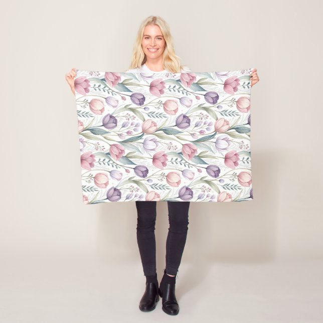 Scandinavian Tulip Floral Pattern Fleece Blanket (In Situ)