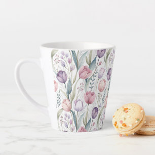 Scandinavian Tulip Floral Pattern Latte Mug