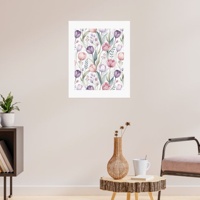Scandinavian Tulip Floral Pattern Poster (Living Room 3)