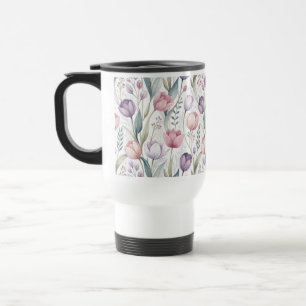 Scandinavian Tulip Floral Pattern Travel Mug