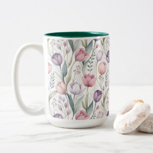 Scandinavian Tulip Floral Pattern Two-Tone Coffee Mug