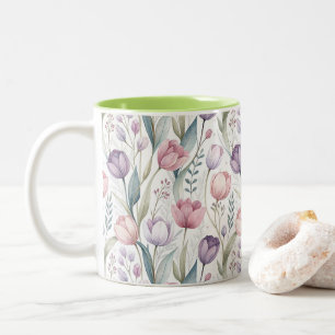 Scandinavian Tulip Floral Pattern Two-Tone Coffee Mug
