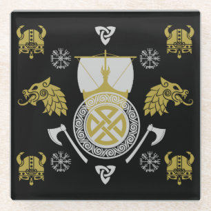 Scandinavian Viking Norsemen Home Decor Glass Coaster