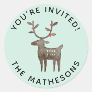 Scandinavian Watercolor Reindeer Invitation Seal