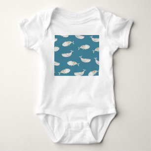 Scandinavian whale, sea animals pattern baby bodysuit