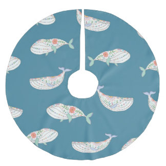 Scandinavian whale, sea animals pattern brushed polyester tree skirt
