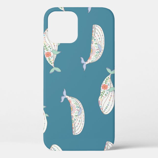 Scandinavian whale, sea animals pattern Case-Mate iPhone case (Back)