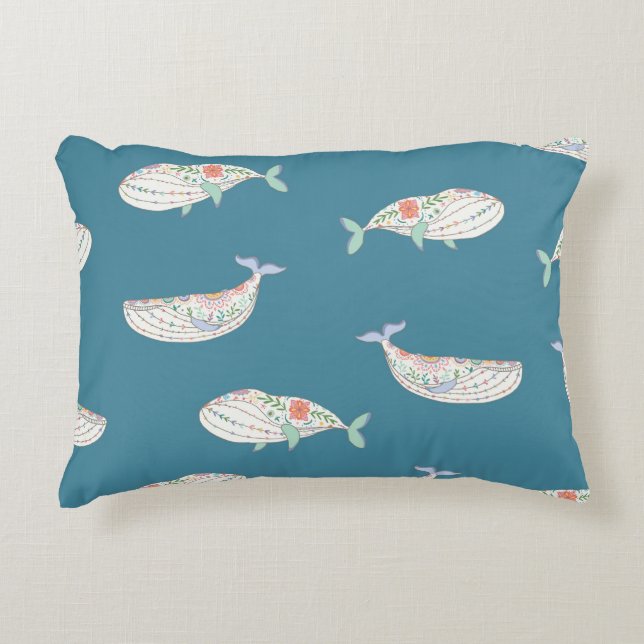 Scandinavian whale, sea animals pattern decorative cushion (Front)
