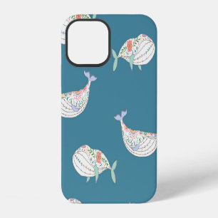 Scandinavian whale, sea animals pattern iPhone 12 case
