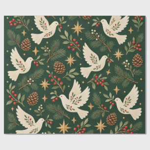 Scandinavian White Dove Pine Elegant Christmas Wrapping Paper