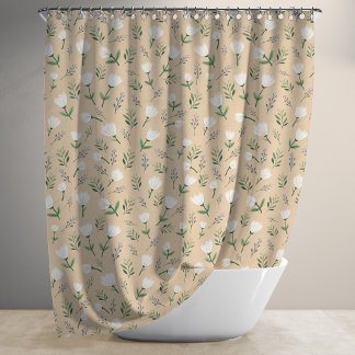 Scandinavian white Floral Shower Curtain