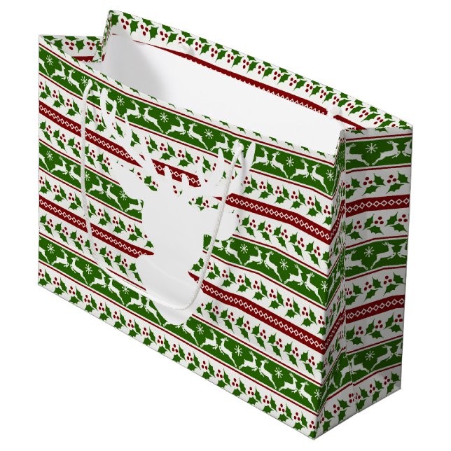 Scandinavian White Reindeer  Large Gift Bag (Front Angled)