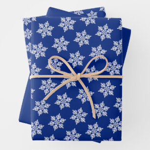 Scandinavian White Snowflake Pattern on Royal Blue Wrapping Paper Sheet