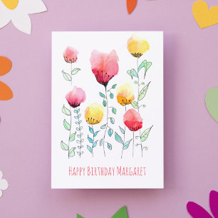 Scandinavian Wildlowers Cute Personalised Birthday Card