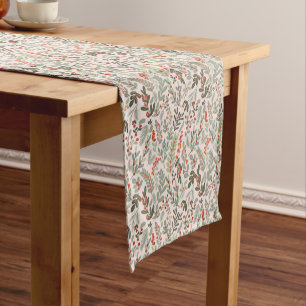 Scandinavian Winter Floral and Berry Holiday Dog Short Table Runner