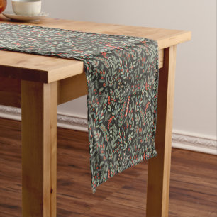 Scandinavian Winter Floral and Berry Holiday Dog Short Table Runner