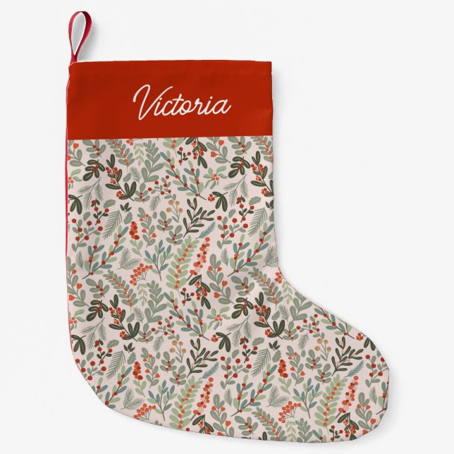 Scandinavian Winter Floral and Berry Holiday  Small Christmas Stocking (Front)