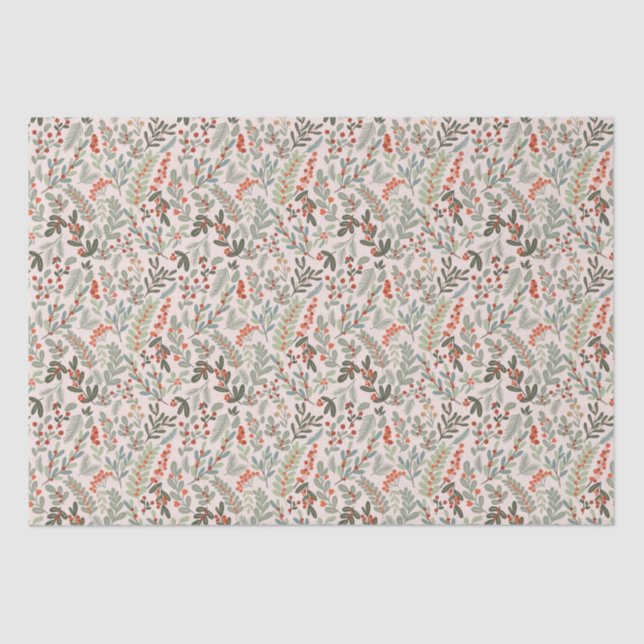 Scandinavian Winter Floral and Berry Holiday  Tissue Paper (Front)