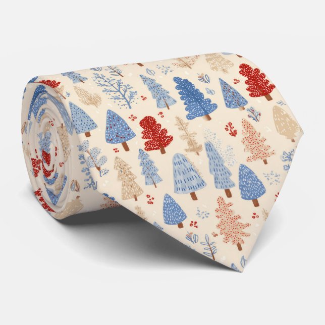 Scandinavian Winter Forest Pattern (1) Tie (Rolled)