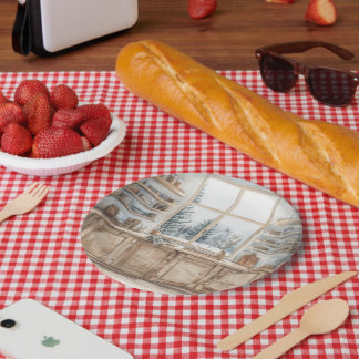 Scandinavian Winter Kitchen Watercolor with Snowy Paper Plate