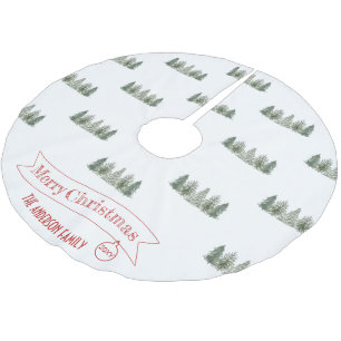 Scandinavian Winter Pine Tree Merry Christmas Brushed Polyester Tree Skirt