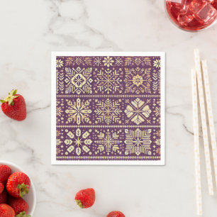 Scandinavian Winter Purple and Gold Decoupage Napkin