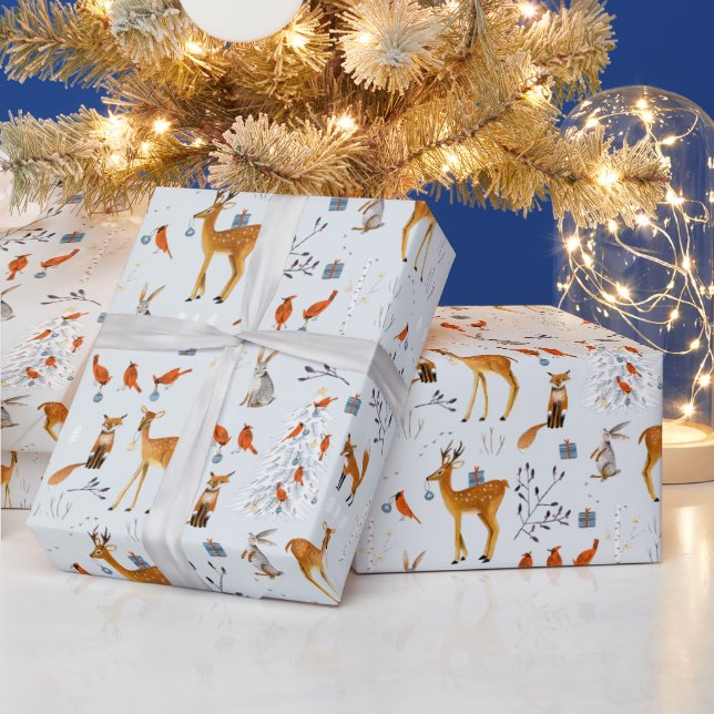 Scandinavian Woodland Animals Christmas Holiday Wrapping Paper (Holidays)