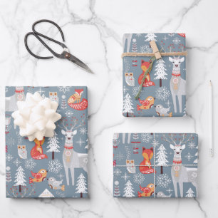 Scandinavian Woodland Animals Christmas Holiday Wrapping Paper Sheet