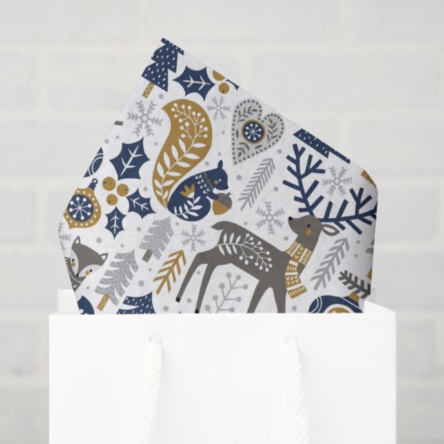 Scandinavian Woodland Animals Snowflakes Christmas Tissue Paper (Gift Bag)
