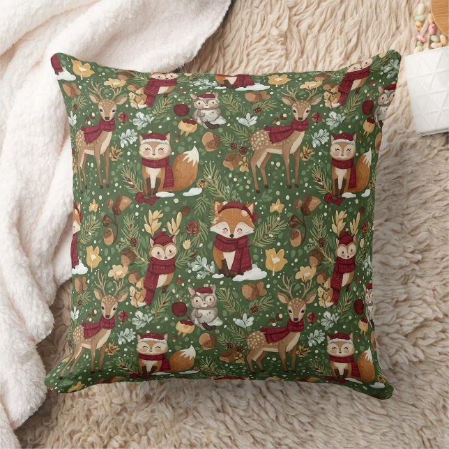 Scandinavian Woodland Christmas Pattern Cushion (Blanket)