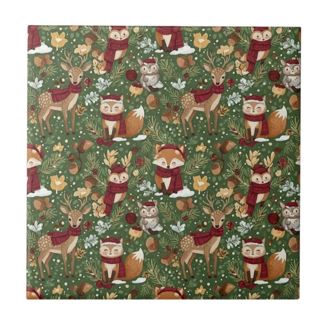 Scandinavian Woodland Christmas Pattern Tile (Front)