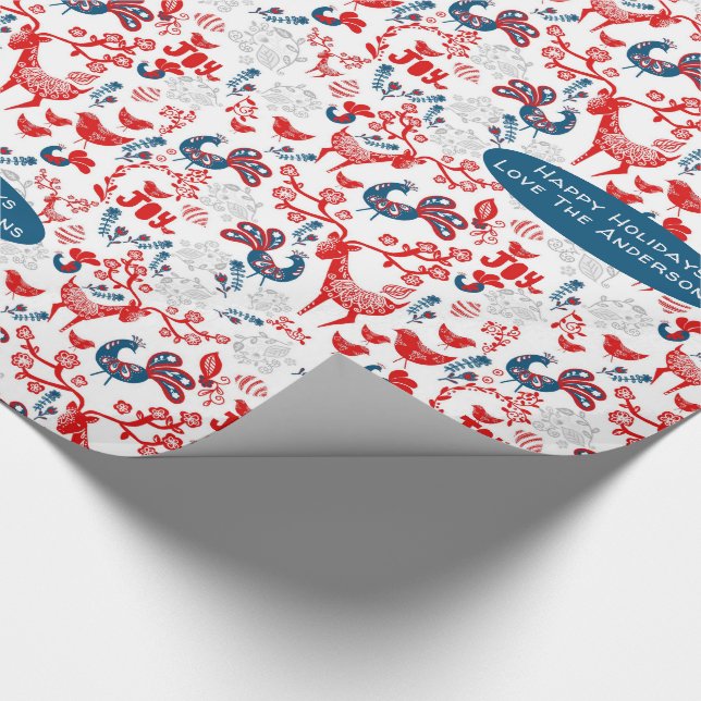 Scandinavian Woodland Deer Winter Xmas Folk Art Wrapping Paper (Corner)
