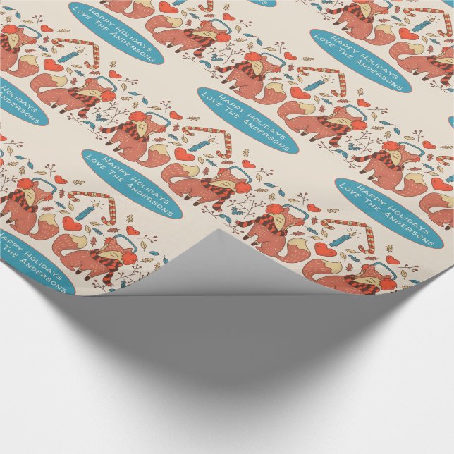 Scandinavian Woodland FOXES Winter Xmas Folk Art Wrapping Paper (Corner)