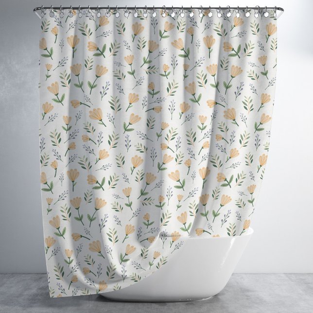 Scandinavian Yellow Floral Shower Curtain (Creator Uploaded)