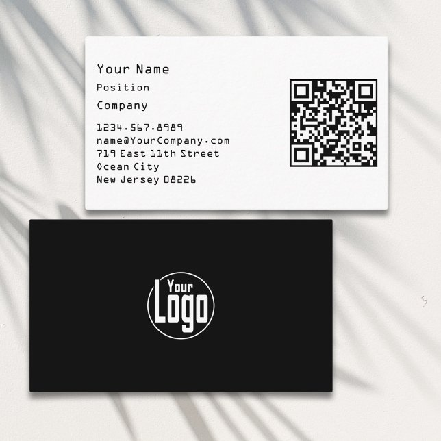 Scannable Black and White Company Business Card (Simple Scannable Black and White Company Business Card with Logo)