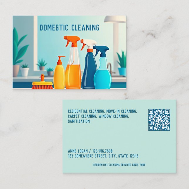 Scannable Domestic Cleaning Business Card (Front/Back)