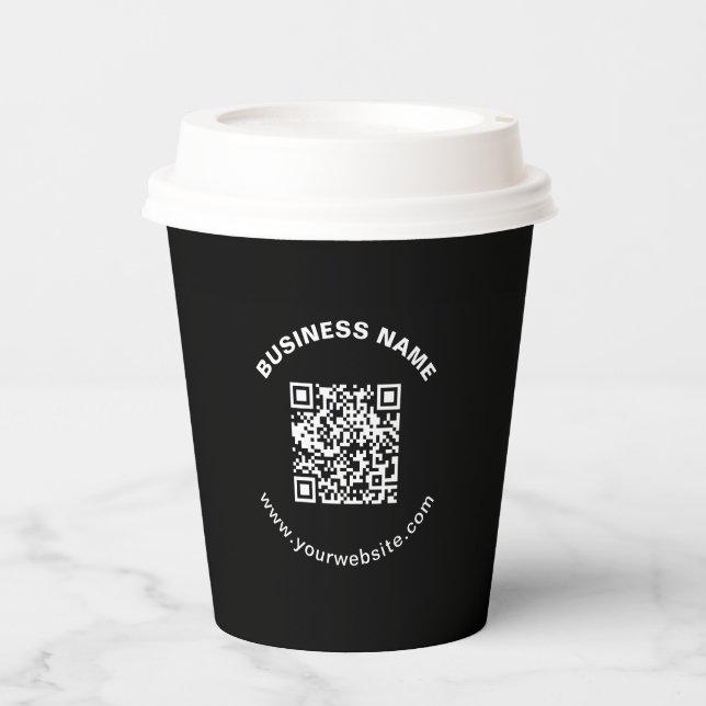 scannable instant access qr,modern minimal black w paper cups (Front)