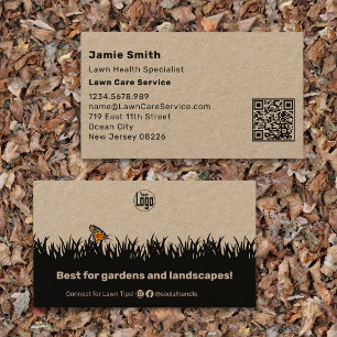 Scannable Khaki and Black Lawn Care Service Business Card