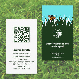 Scannable Lawn Butterfly Green White Business Card