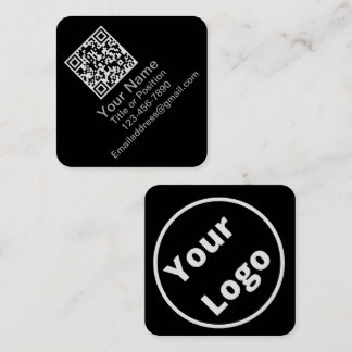 Scannable QR Code Black and White Customisable Square Business Card