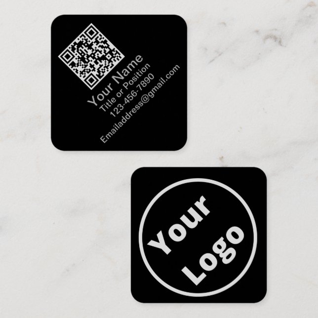Scannable QR Code Black and White Customisable Square Business Card (Front/Back)