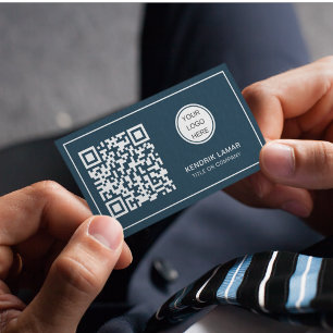 Scannable QR Code & Business Logo Navy Blue  Card