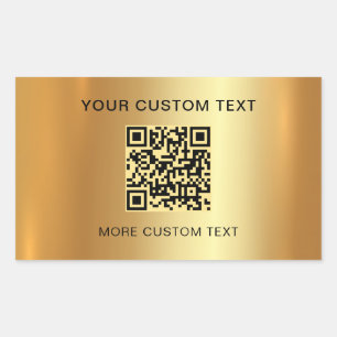 Scannable QR Code Custom Text Elegant Faux Gold Rectangular Sticker