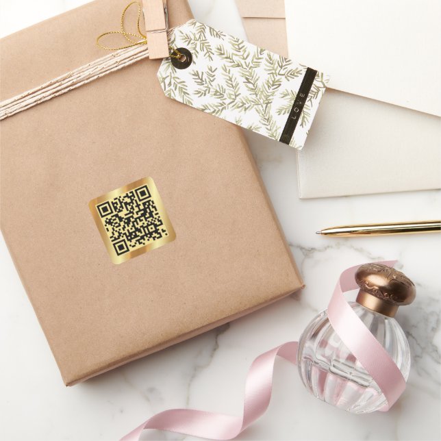 Scannable QR Code Elegant Gold Custom Template Square Sticker (Gifting)