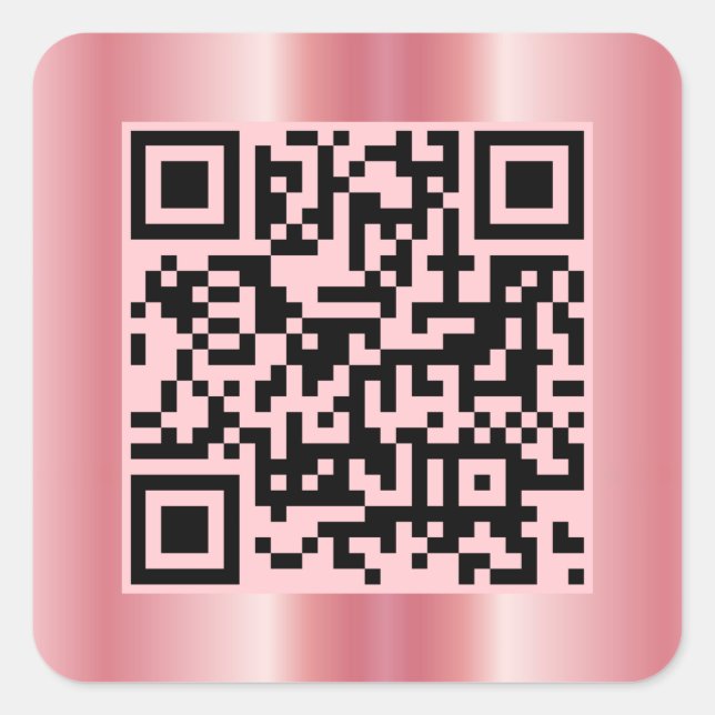 Scannable QR Code Elegant Rose Gold Custom Square Sticker (Front)